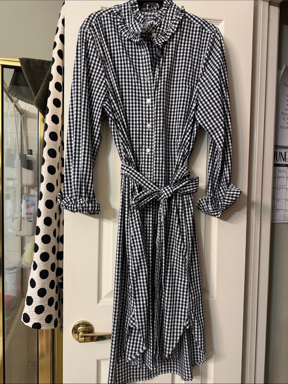 J. Crew Black and White Gingham Long-Sleeve Shirt Dress